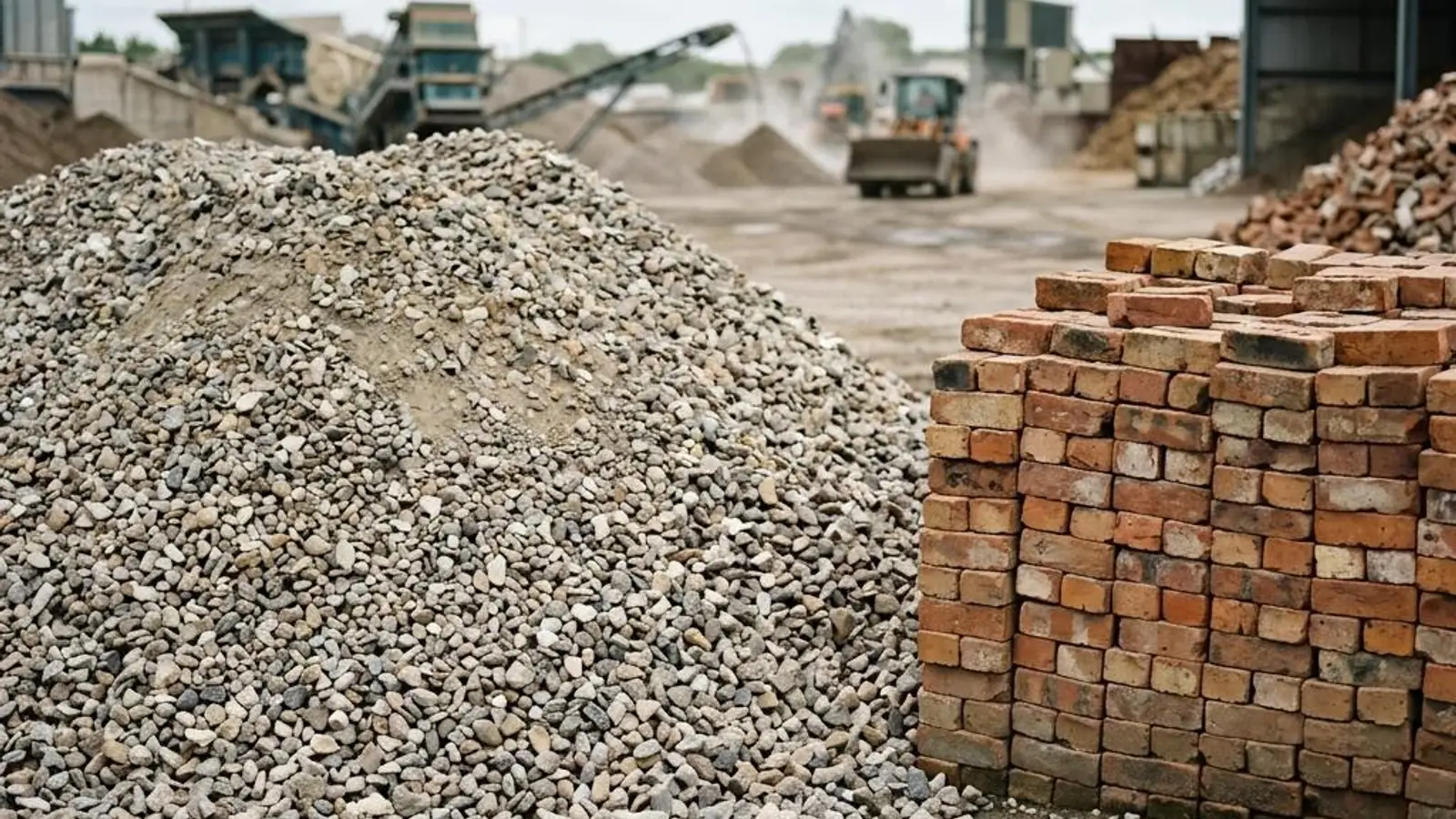 Aufbereitetes RC-Beton-Granulat aus gebrochenem Altbeton als Recycling-Baustoff